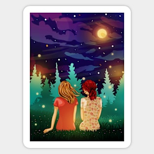 Friends sitting in colorful nature Sticker